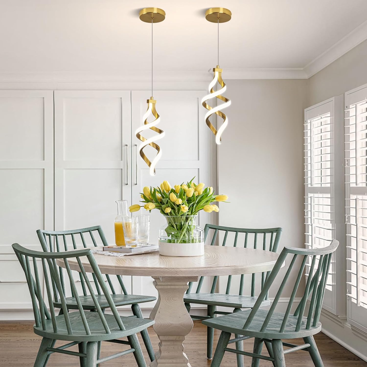 Modern LED Pendant Light Fixture, 15W Spiral Led Chandelier Hanging Lamp, 4500K Pendant Lights Kitchen Island, Adjustable Height Pendant Light for Dining Room Bedroom Kitchen Island Cafe