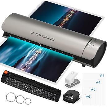 Orthland Laminator A3 with Laminating Pouches, Pack of 30 for A3 A4 A5 A6, 9 in 1 Hot and Cold Laminator Set with Paper Cutte