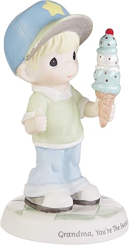 Precious Moments 193017 Grandma You're The Sweetest Boy with Ice Cream Cone Bisque Figura de porcelana, talla única, multicolor