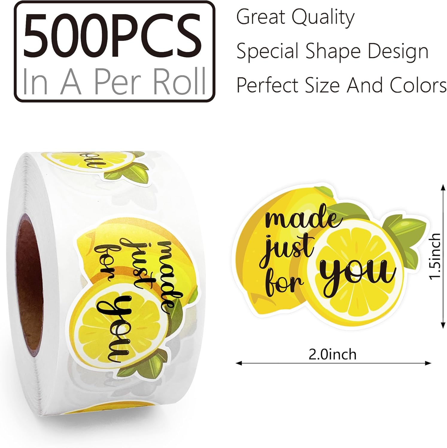 500Pcs/Roll Made Just for You Lemon Stickers - Summer Gift Bags Packaging, Lemon Stand, Small Business, Handmade, Happy Mail - Image 2