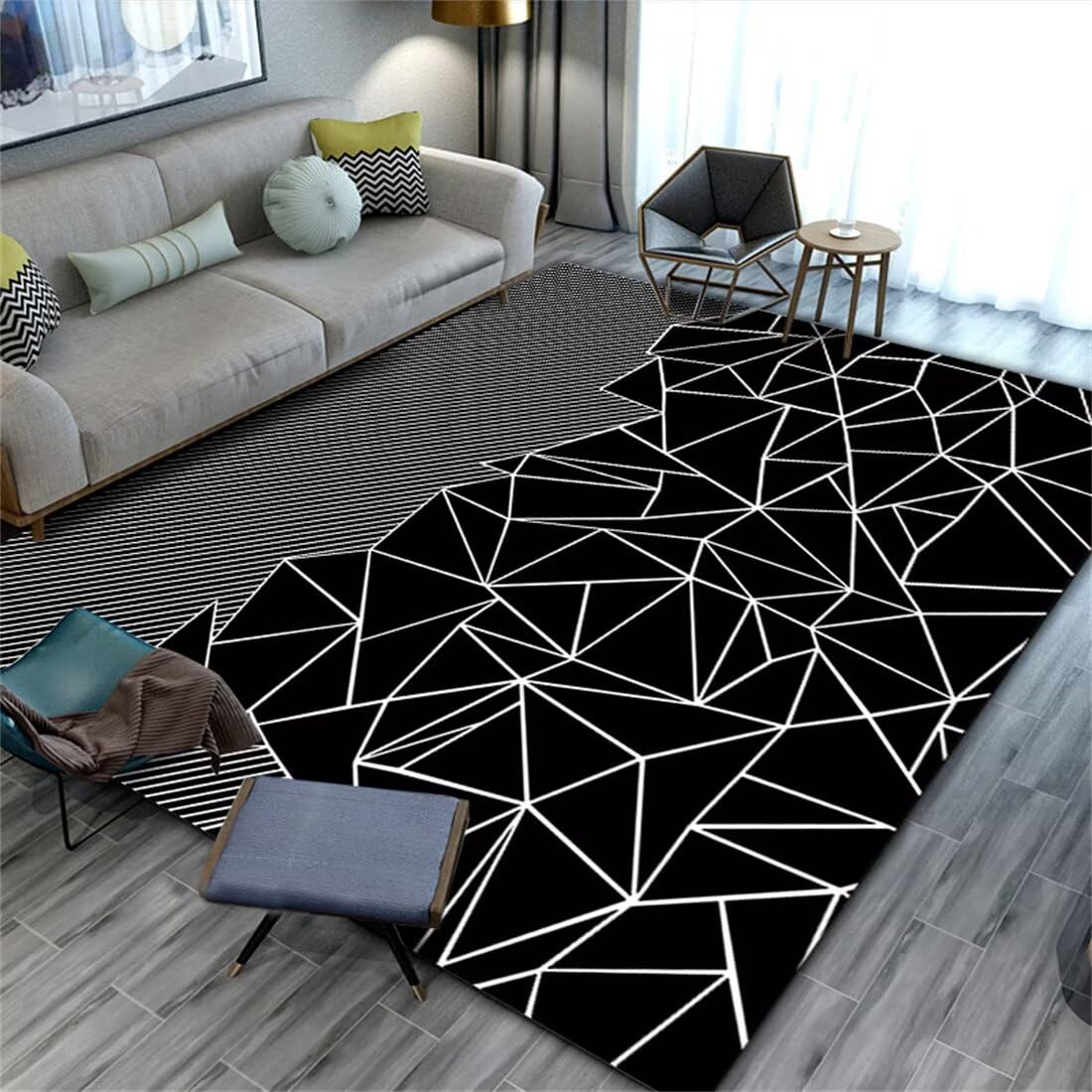 Tapis d'extérieur et intérieur noir et blanc pour terrasse moderne