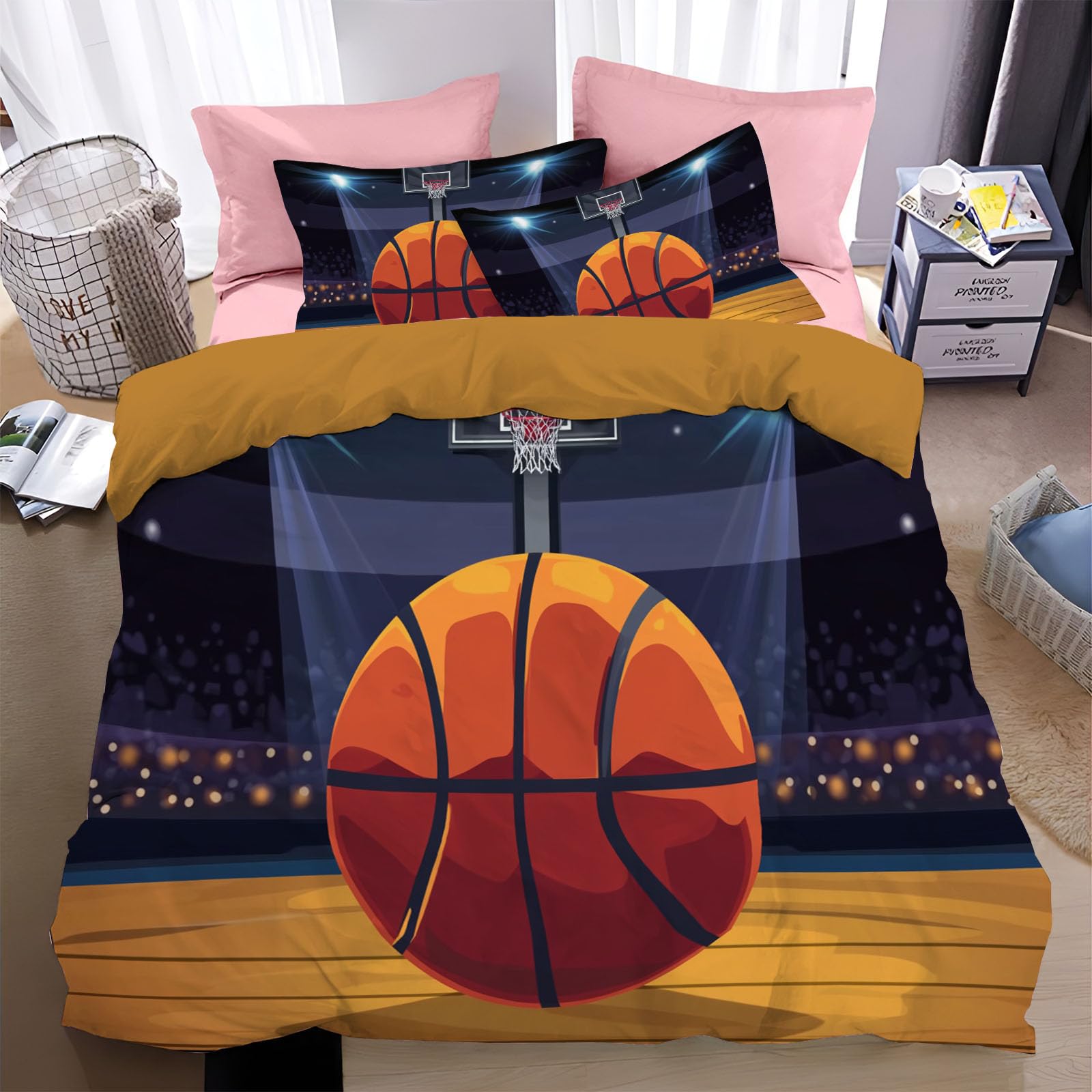 Parure de lit basket-ball 240x260cm réversible pour transformer facilement la chambre d'un ado actif