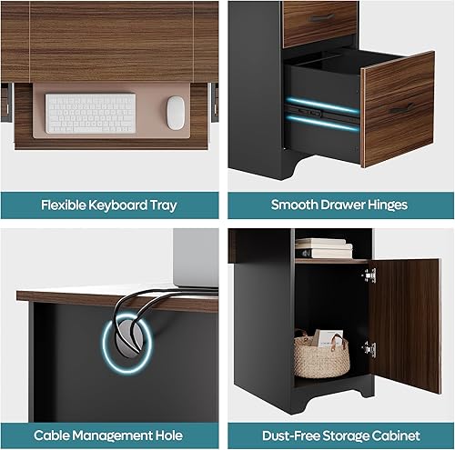 Miniatura 5 de Bestier - Escritorio ejecutivo de 59" con 2 cajones, escritorio para computadora con gabinete de almacenamiento, escritorio de madera industrial con