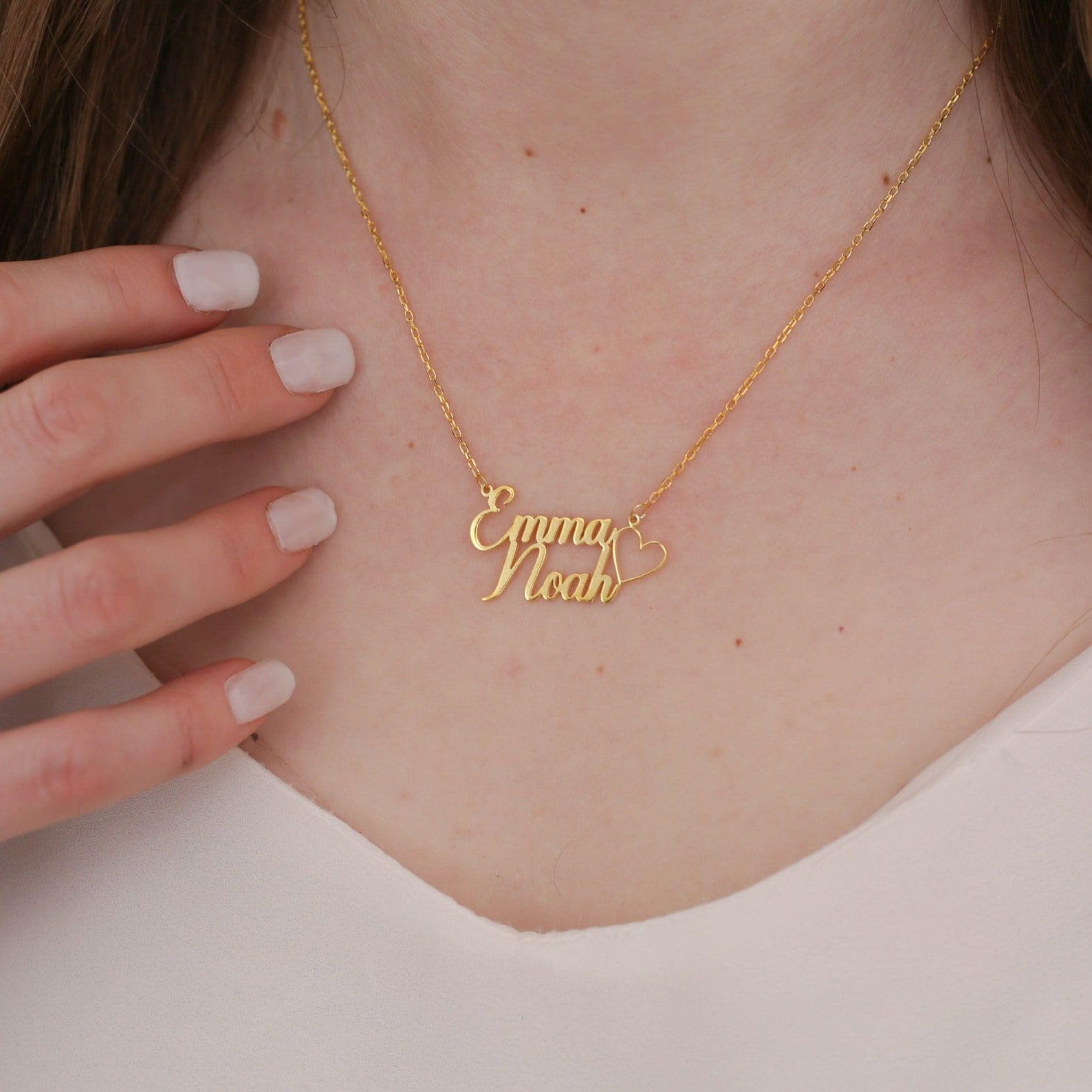 Argento sterling doppio collana con nome coppia cuore gioiello