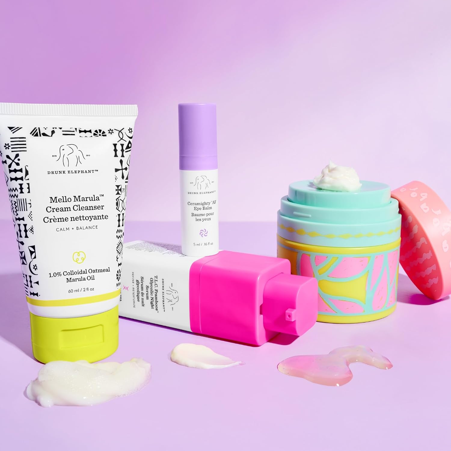 Drunk Elephant Opening Night Kit - Bora Barrier Cream (50ml/1.69 fl oz), Mello Marula Cream Cleanser (60ml/2 fl oz), TLC Framboos Glycolic Night Serum (15ml/.5 oz), Ceramighty Cream (5ml/.16 fl oz) - Image 3