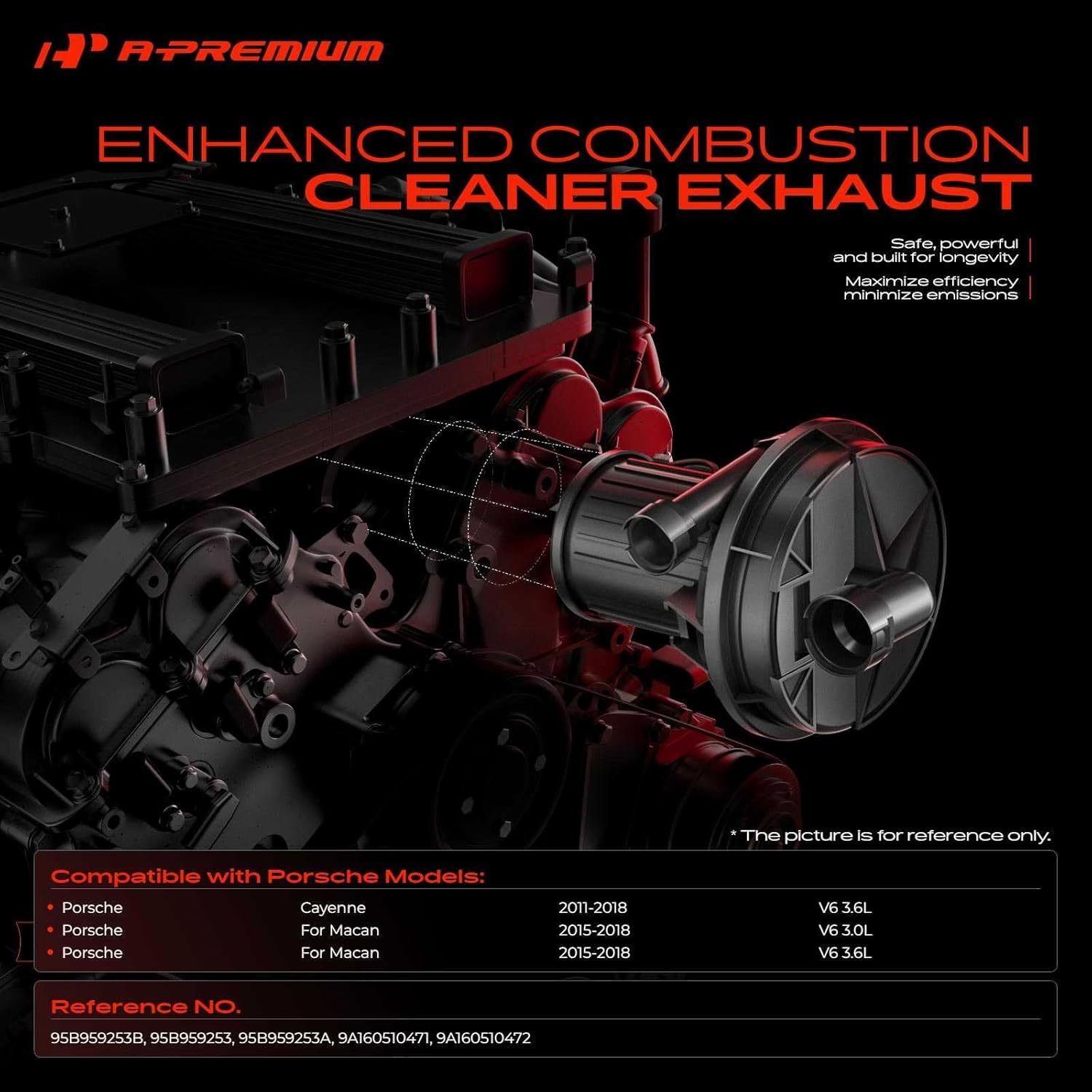 A-Premium Secondary Air Injection Smog Pump Compatible with Porsche Cayenne 2011-2018 3.6L, Macan 2015-2018 3.0L 3.6L