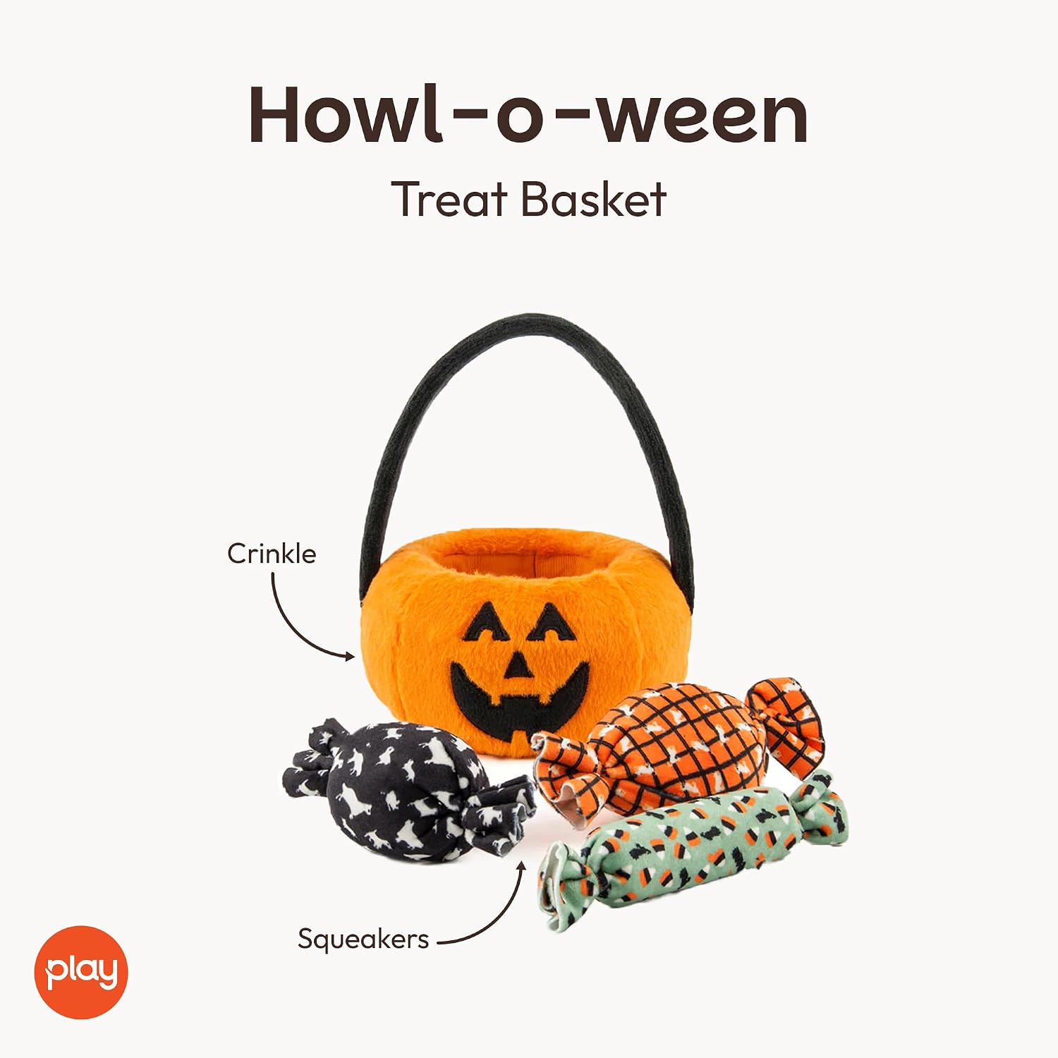 P.L.A.Y. Cute Plush Dog Toys - Halloween Trick or Treat Themed Durable Squeaker Chew Toy, Great for Puppies & Small, Medium, Large Dog - Machine Washable, Recycled Materials (Howl-o-Ween Treat Basket) image 2