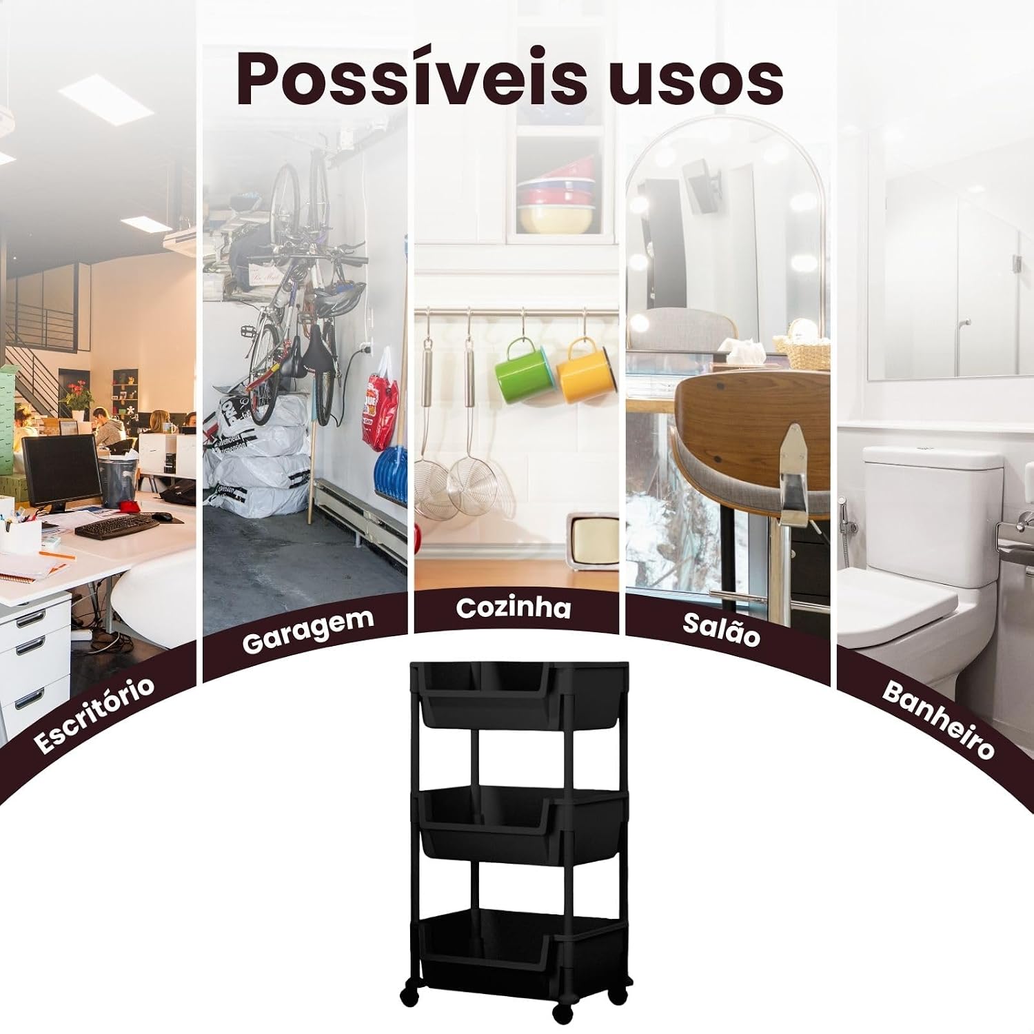 Carrinho Organizador Multiuso 3 Prateleiras com Rodinhas para Cozinha Banheiro Salão Manicure Cabeleireiro (Preto) Carrinho Organizador Multiuso 3 Prateleiras com Rodinhas para Cozinha Banheiro Salão Manicure Cabeleireiro (Preto)