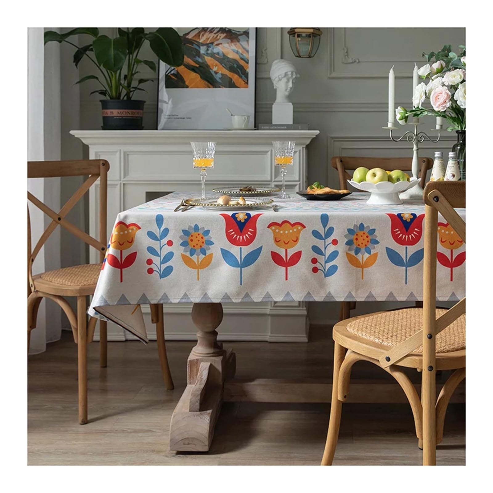 Nappe de table beige haut de gamme en coton et polyester au motif floral chic