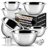 JOYTABLE 14 Piece Mixing Bowls With Measuring Cups And Spoons Set - Premium Stainless Steel Mixing Bowls Set - Nesting & Stable Metal Mixing Bowls Great For Kitchen, Baking, Cooking, Or Prep