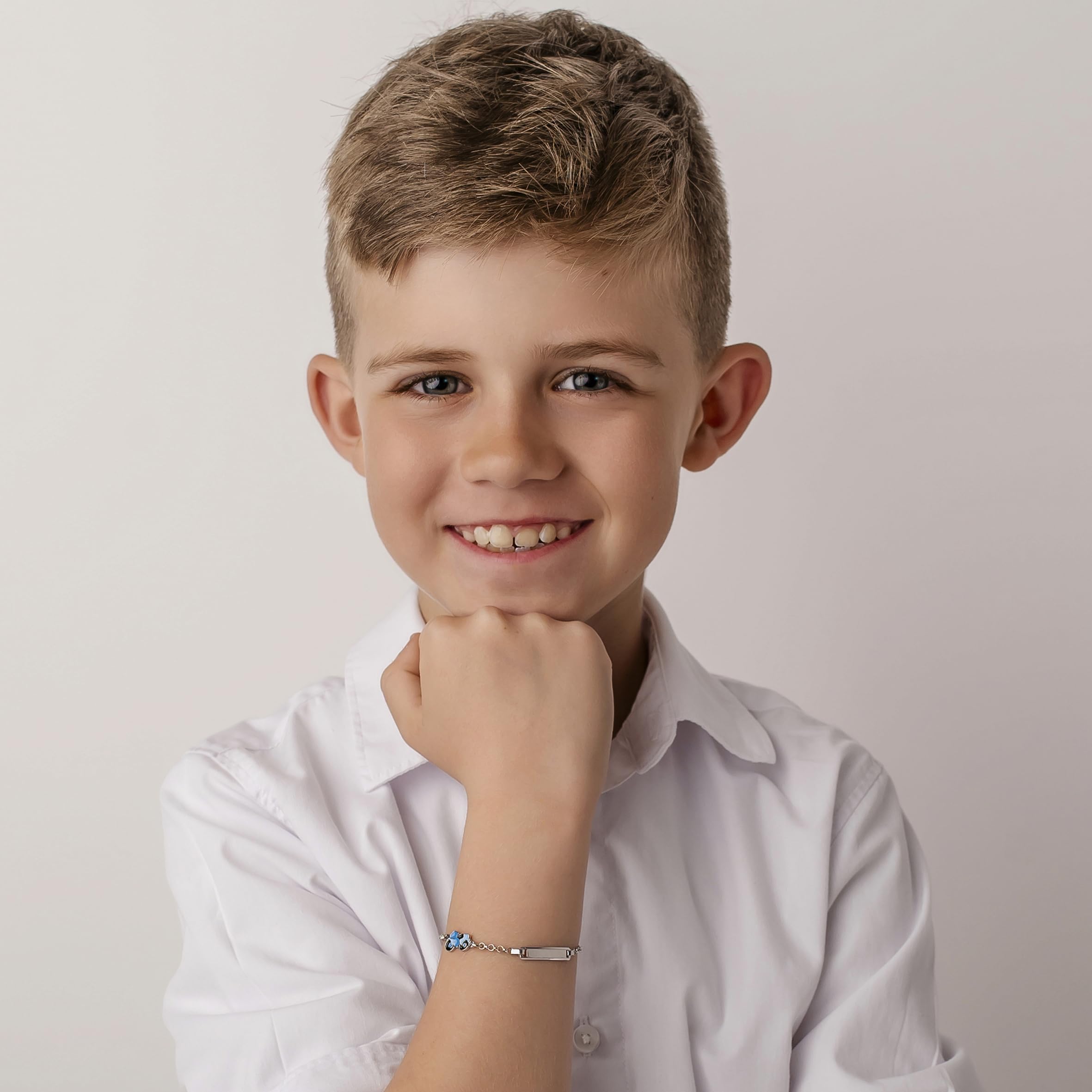 Pulsera de plata para niños grabable con moto esmaltada