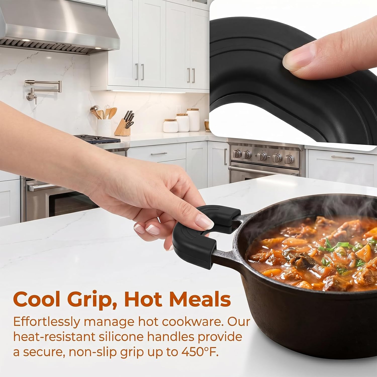 Pack of 6 Silicone Pot Handles, Heat Protection Pot Handles, 3 Pairs Silicone Handles for Pots, Durable Non-Slip Pot Handle, Heat Protection, for Hot Pots and Pans for Cooking (Black, S, M, L, 3 Sizes image 4