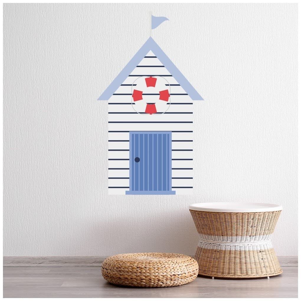 azutura Blue Stripe Beach Hut Seaside Wall Sticker available in 8 Sizes Digital