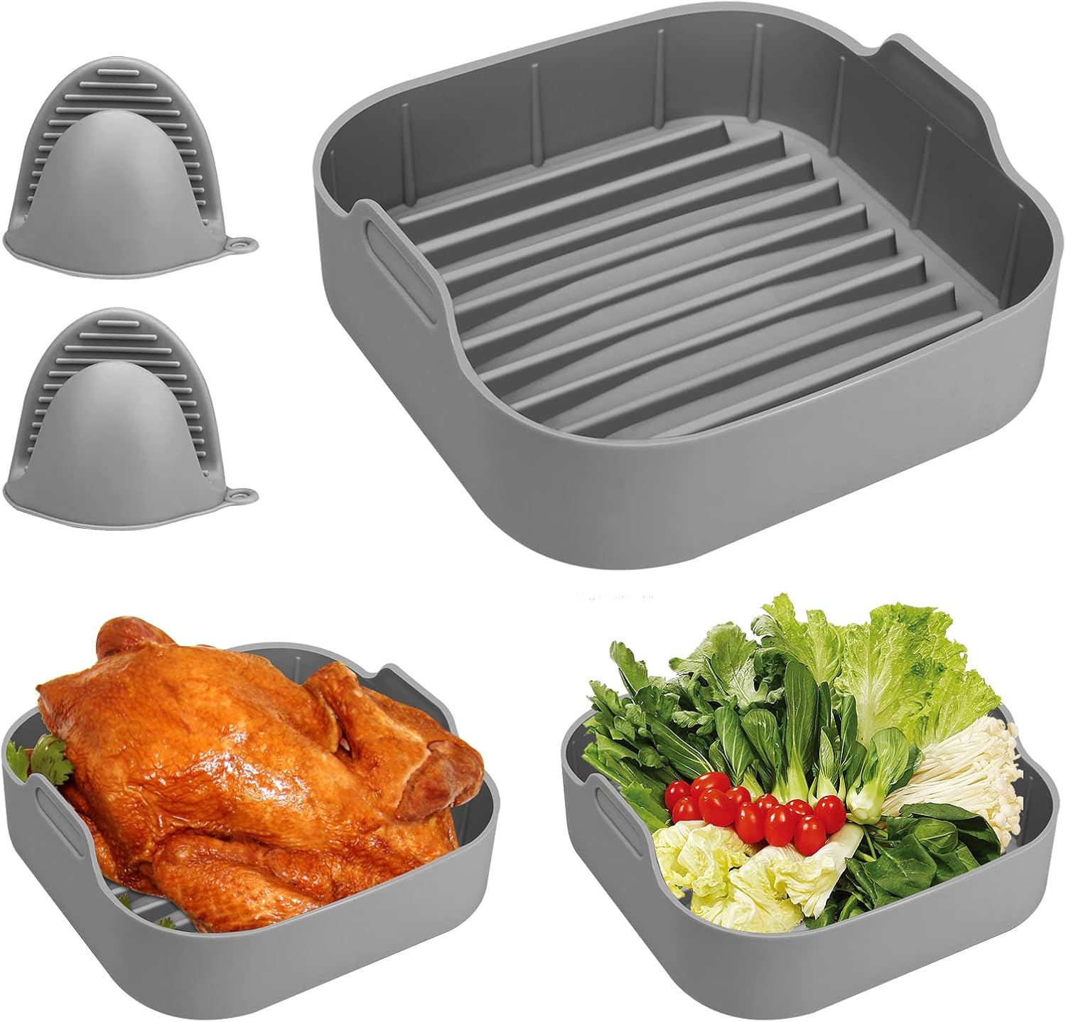 Air Fryer Silicone Pot, 8 inch Air Fryers Oven Basket with Mitts