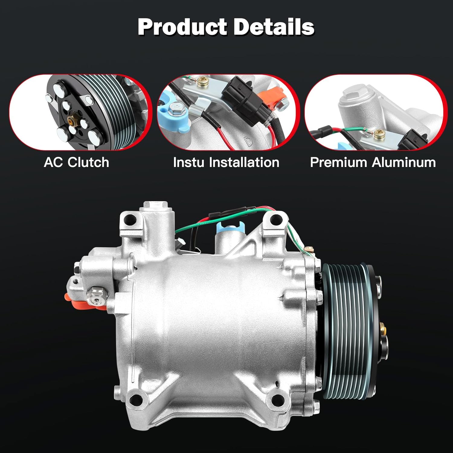 cciyu Air Conditioning Compressor Fit for Honda Civic CR-V for Acura RDX 2.3L 2.4L 2007-2015 Replaces AC Compressor for Car 7 Grooves TRSE09