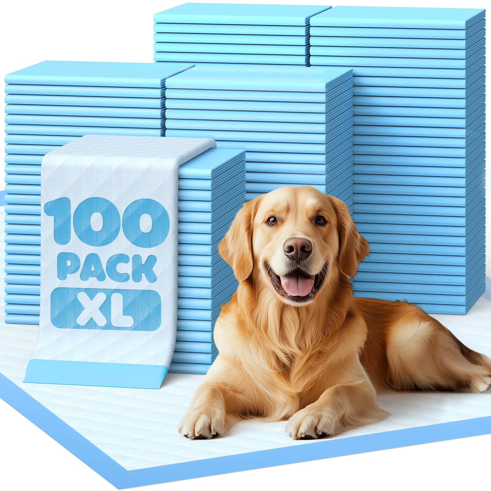 Powools Extra Large Pee Pads, 34 x 28 in, 6-Layer Leakproof, 100-Pack | Puppy Pads for Dogs, Disposable, Quick-Dry Dog Pads, High Absorbency, Wee Wee Pads for Dogs, Easy Puppy Potty Training