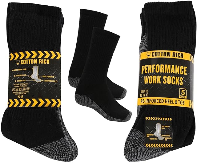 10 Pairs Mens Reinforced Heavy Duty Work Socks Crew Cushioned Winter Warm 6-11 (Black)