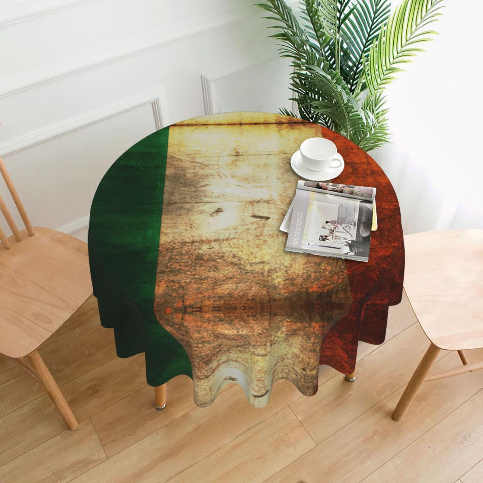 Zcmkjlg Irish Flag Print Quick Ship Round Tablecloth 60in Polyester Washable Cover for Dining Room