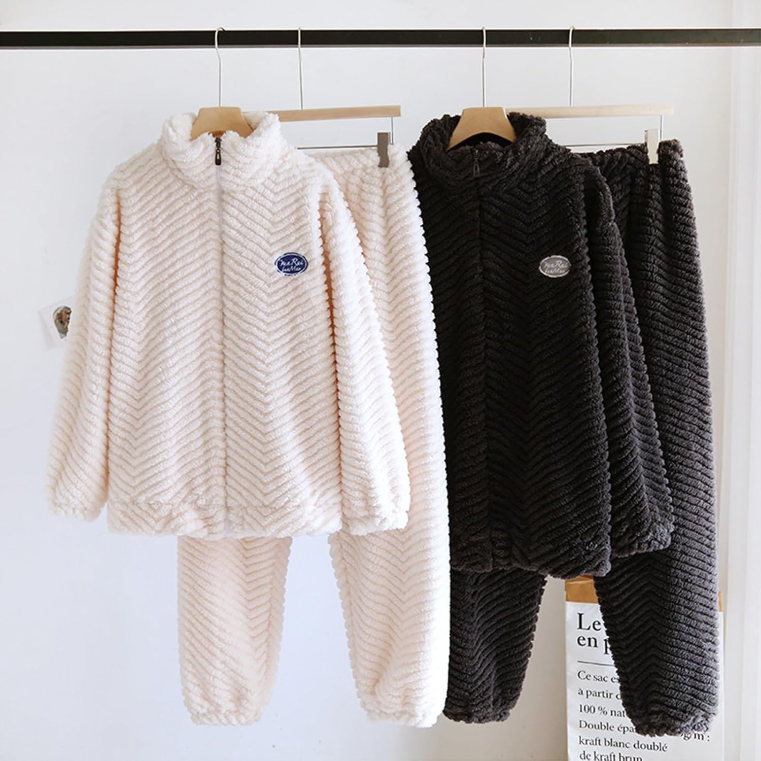 Conjunto de pijama para hombre, de forro polar, 2 piezas, con cremallera, para invierno, franela suave