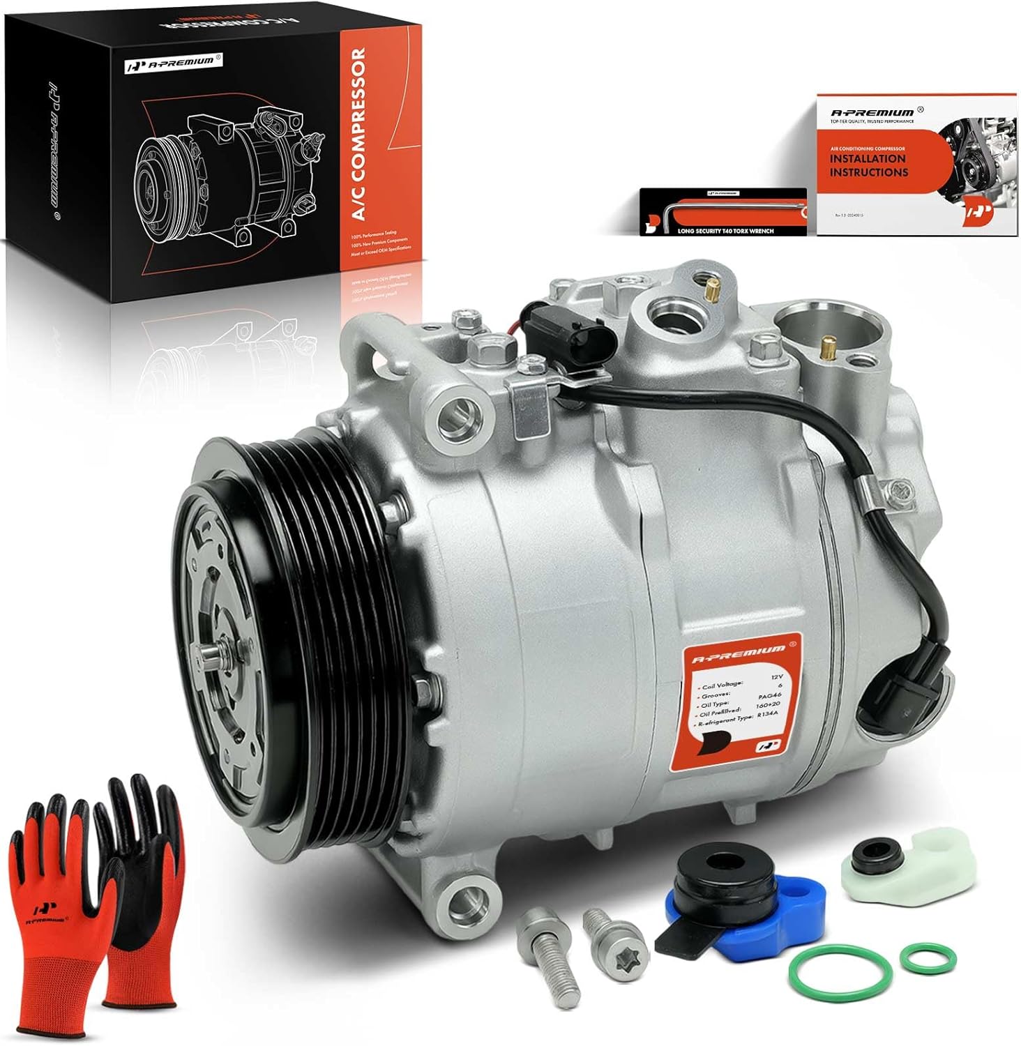 A-Premium Air Conditioner AC Compressor with Clutch Compatible with Mercedes-Benz C-Class C230 C320, CLK-Class CLK320 CLK350, E-Class E300 E350, G-Class G500 G550, S-Class & More
