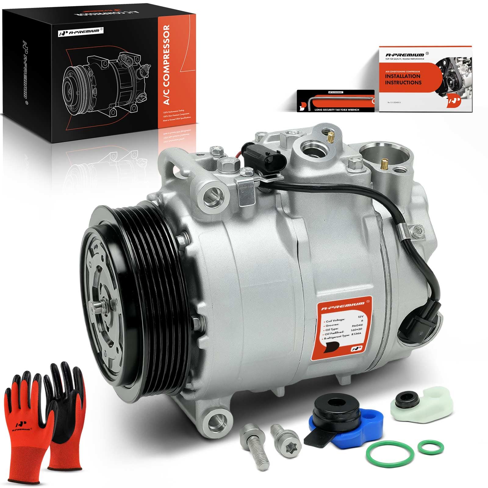 A-Premium Air Conditioner AC Compressor with Clutch Compatible with Mercedes-Benz C-Class C230 C320, CLK-Class CLK320 CLK350, E-Class E300 E350, G-Class G500 G550, S-Class & More