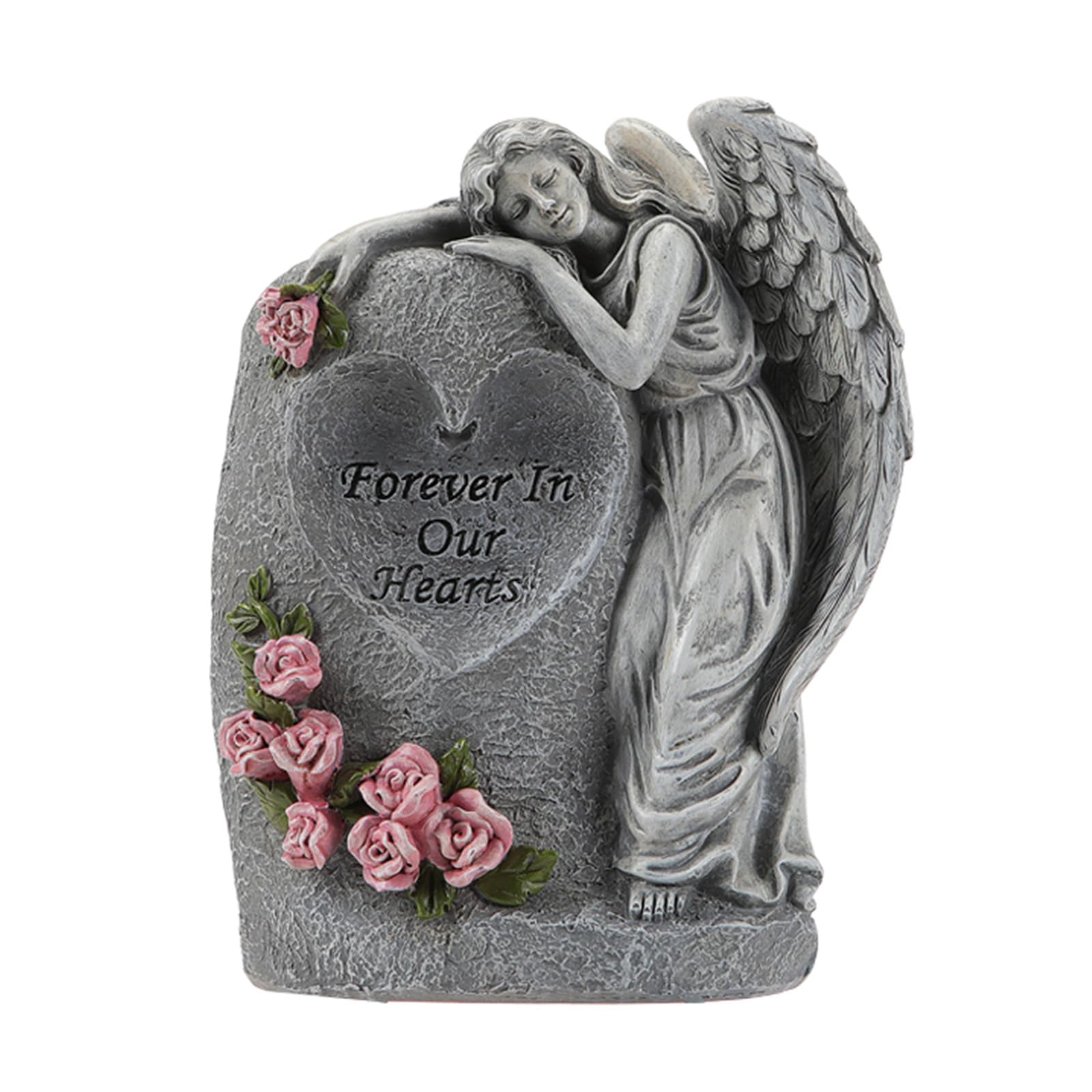 carotoe Resins Grave Vase with Solar Lighted Angelic Sculpture Garden Ornament Cemetery Memorials Weather Resistant Decoration Memorials Garden Vase