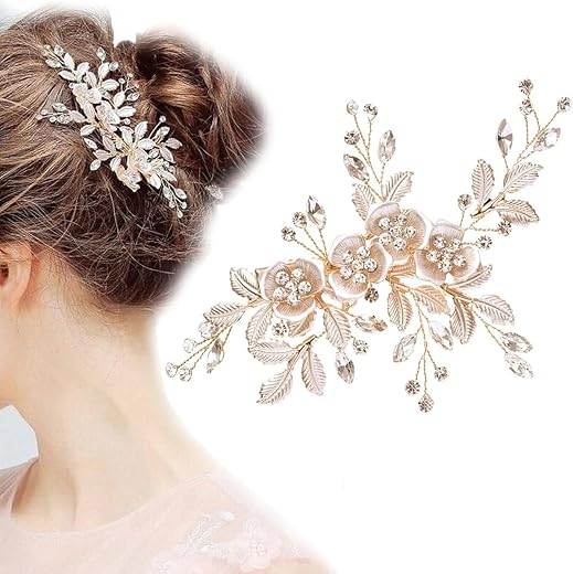 PALAY Flower Hair Clips for Women Bridal Hair Accessories for Women Wedding Rhinestones Handmade Metal Floral Hair Clip He...