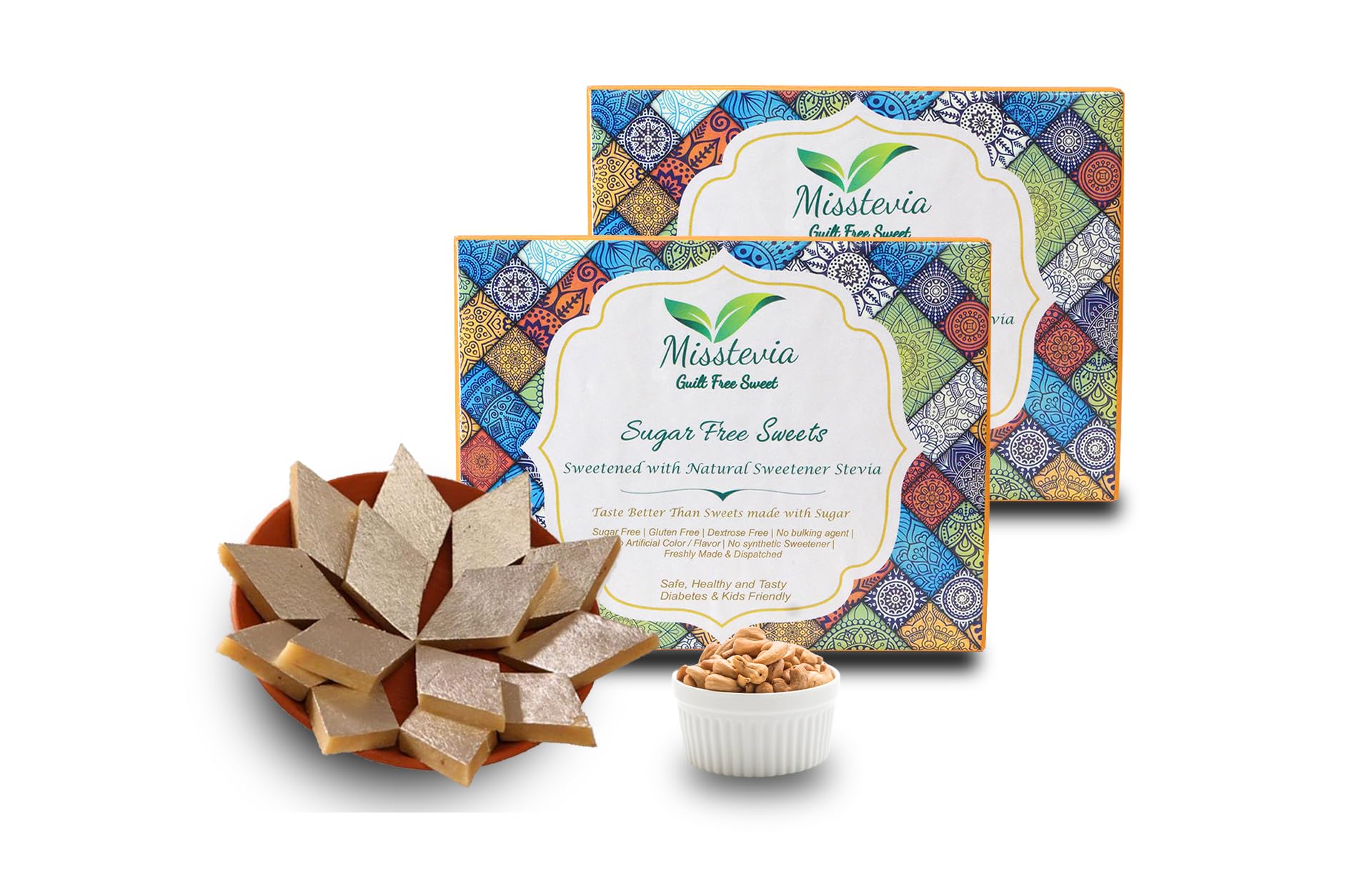 Misstevia Sugar Free Kaju Katli Sweets New year Christmas Gift Box With Stevia Sweetened Indian Mithai Box |Sugar Free Diabetic Friendly Sweets New year Christmas Gift Hamper With Two Diya (B0DGKNWCXJ) Amazon Price History, Amazon Price Tracker