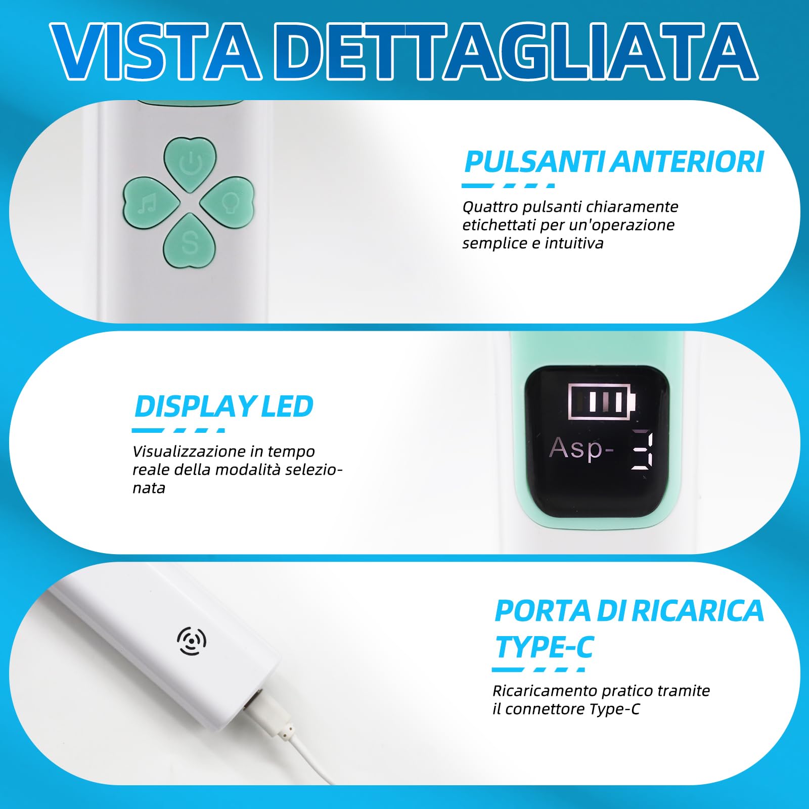 Aspiratore nasale per bambini, potenza di aspirazione regolabile a 3 livelli, 4 testine in silicone, funzione musica e luce, adatto per neonati, lattanti e bambini piccoli