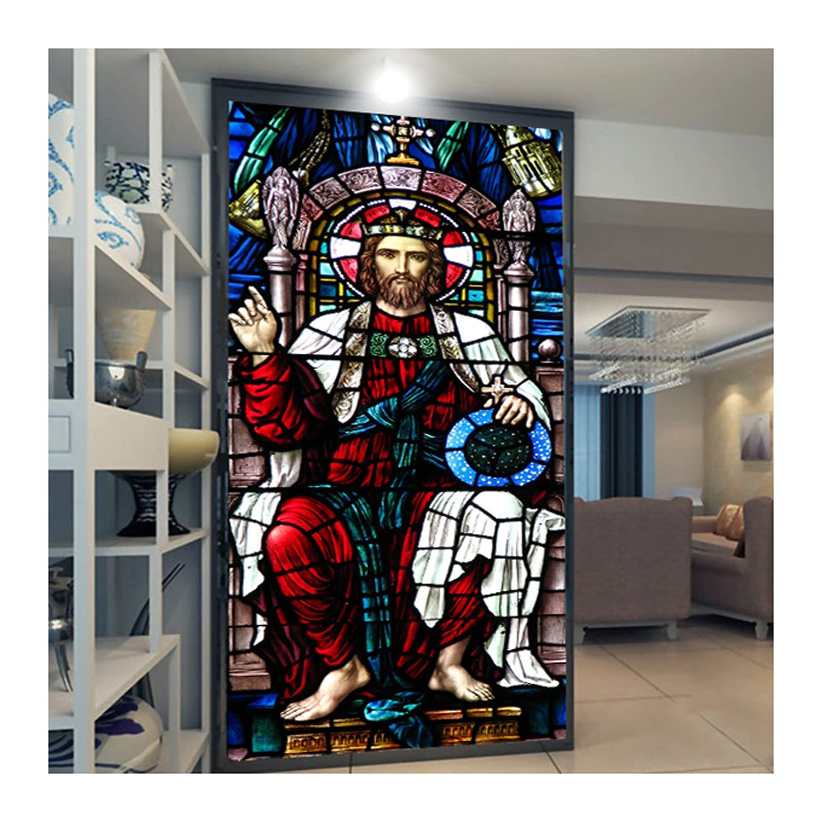 Window Film, Church Stained Glass Decorative Film Anti-UV Anti-UV Static Privacy Clings Film Jesus Religious Figures Decor,4,70x90cm