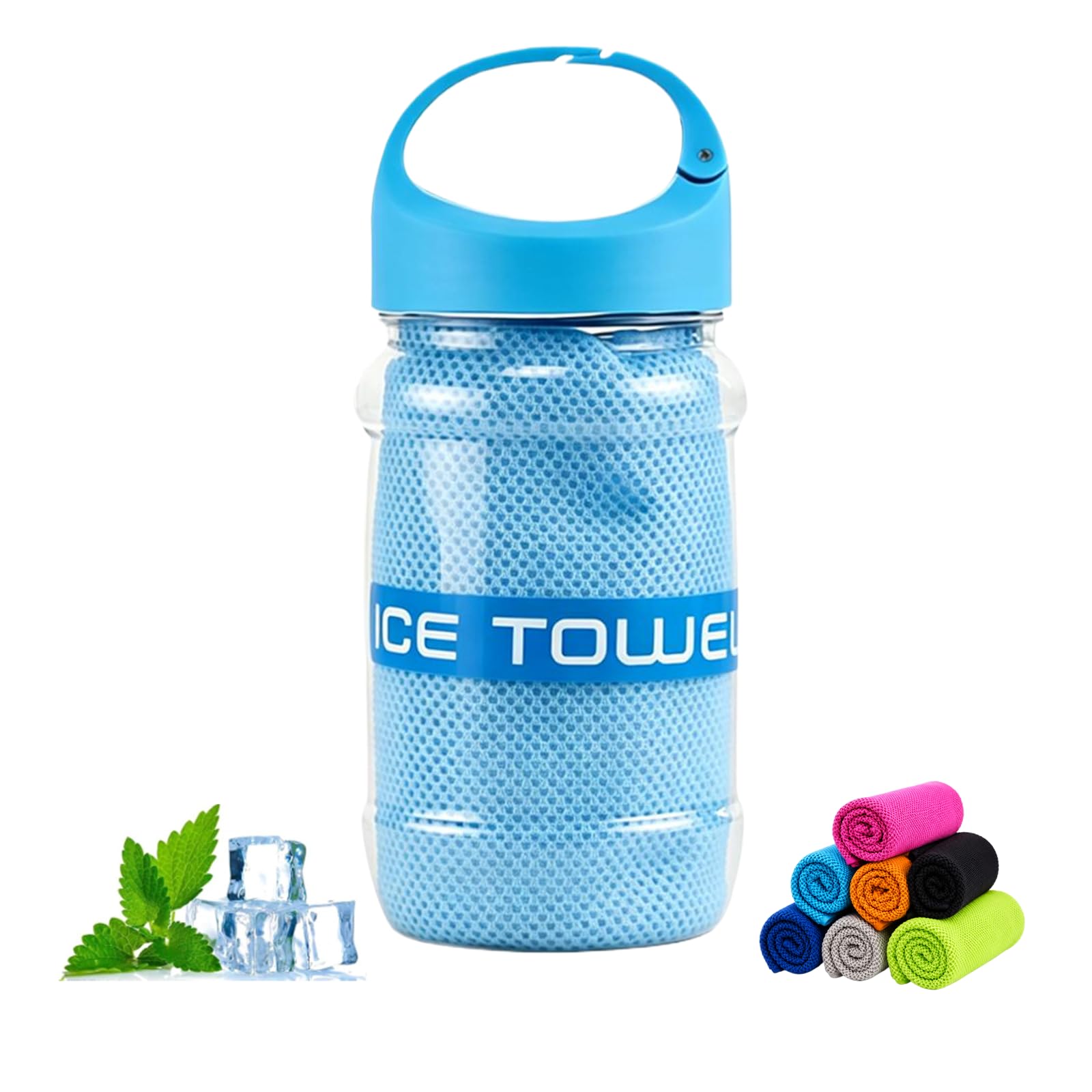 Cooling Towels, 100x30cm Ice Cool Neck Towel with Storage Bottle, Soft Breathable Microfiber Cooling Towel for Neck & Face, Quick Dry Sports Towels for Yoga, Golf, Gym, Running(light blue 1pcs)