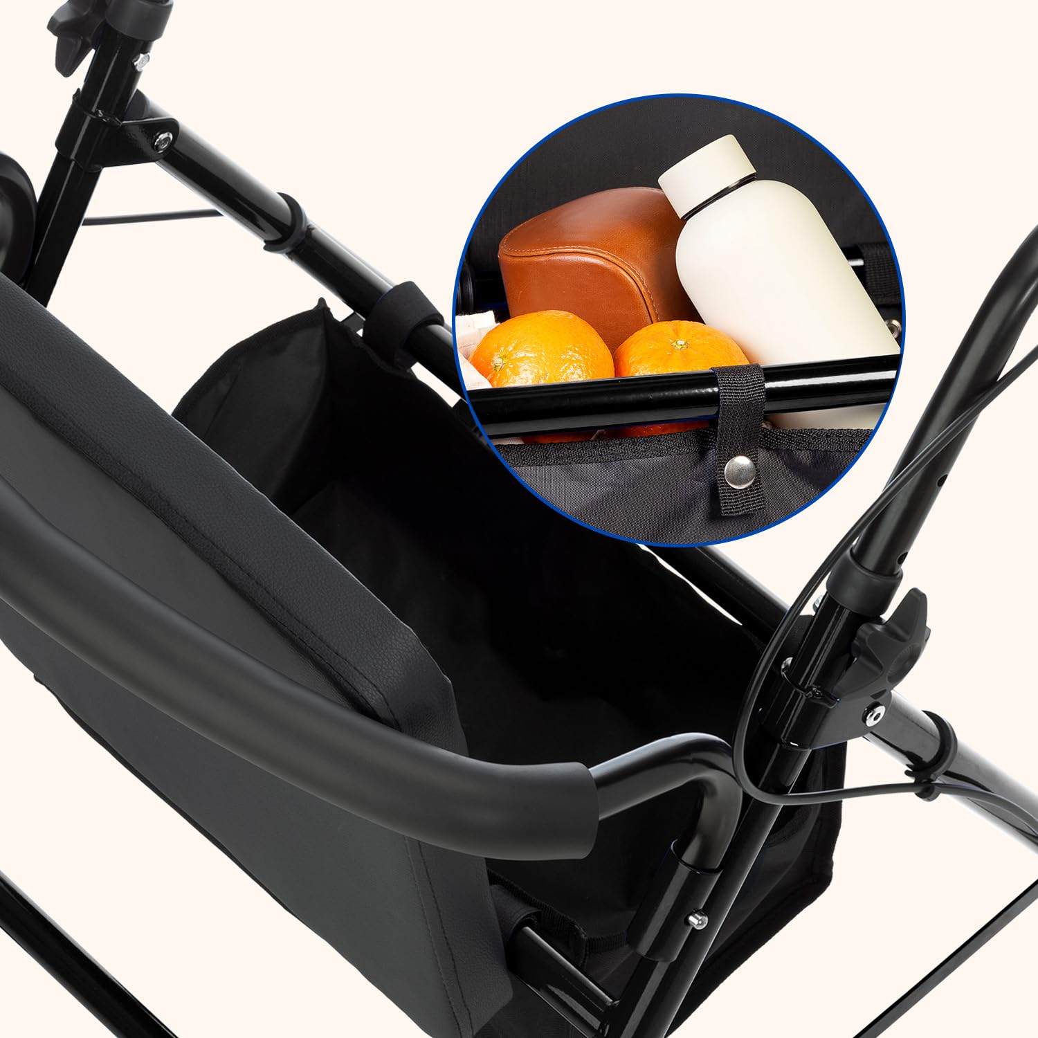 Geriafy Andador Plegable con Asiento y Respaldo Lambda Max Rollator 4 Ruedas XL 20 cm Cesto Frenos Manetas Caminador Ligero Regulable Altura Negro