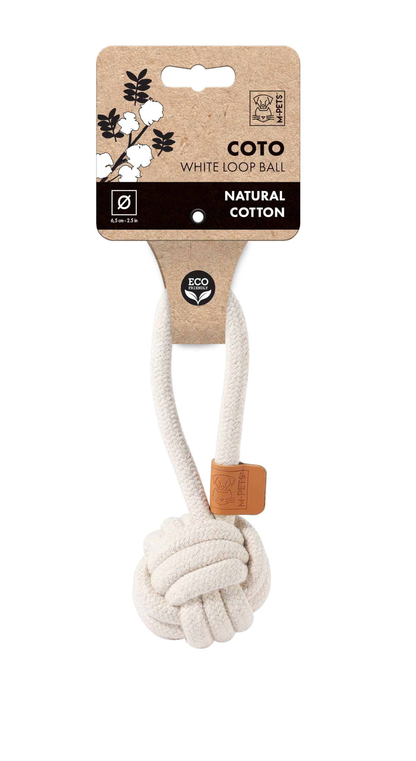 M-PETS Coto White Loop Ball, Eco-Friendly Natural Cotton Dog Toy for Tug-of War, Fetch, Chewing, Durable, Non-Toxic, Promotes Dental Health & Mental Stimulation, Suitable for All Dog Breeds, Small