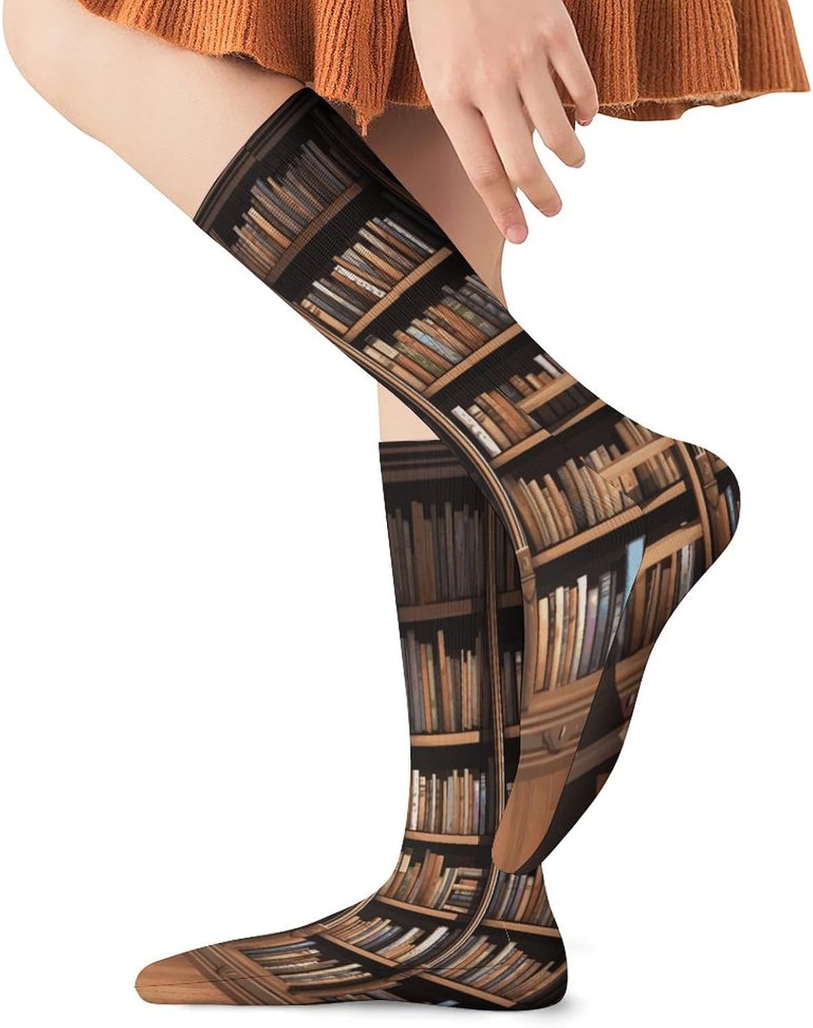Library Bookshelf Crew Socks High Stocking Thermal Socks | Tube Socks-Breathable-Moisture-Soft-wicking for Hospital Pilates Yoga for women men Grippy for office and daily walking