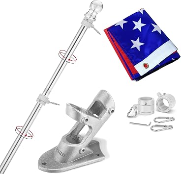 Yeesun 6FT Flag Pole for Outside House with 3 x 5 FT Flag, Bracket, Silver