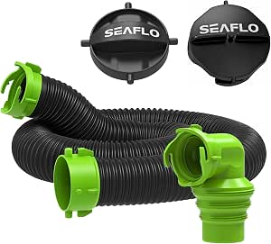 SEAFLO 20 FT RV Camper Sewer Hose Kit with Swivel Bayonet Adapter, Polypropylene Waste Hose, Includes 2 Plumbing Caps, 4-Year Warranty