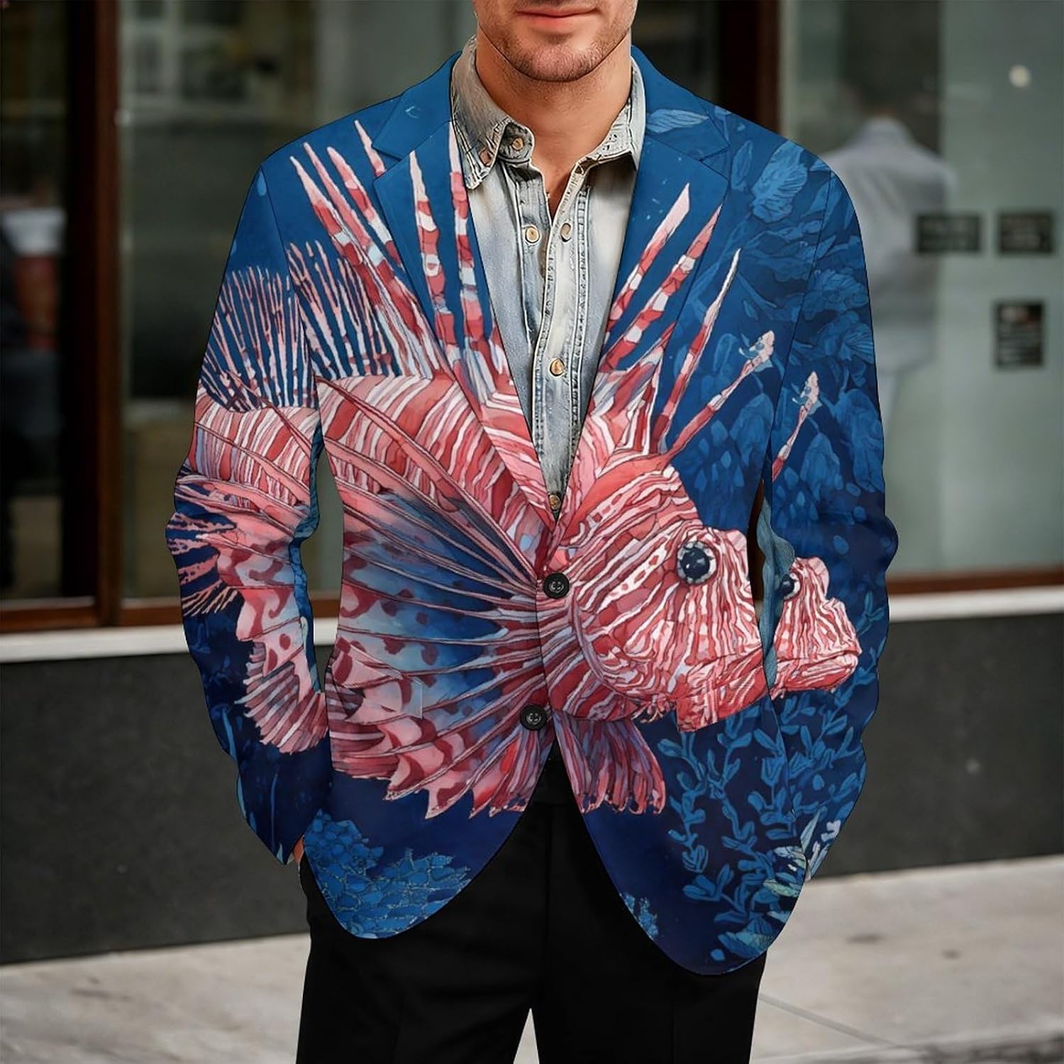 Lionfish in Deep Sea Classic Suits Blazer for Men Business Tuxedo Jacket