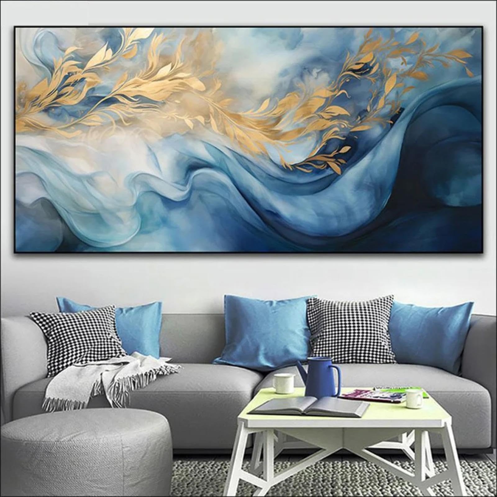 Impression sur toile bleu doré 50x100 cm grand format pour décoration murale - 6