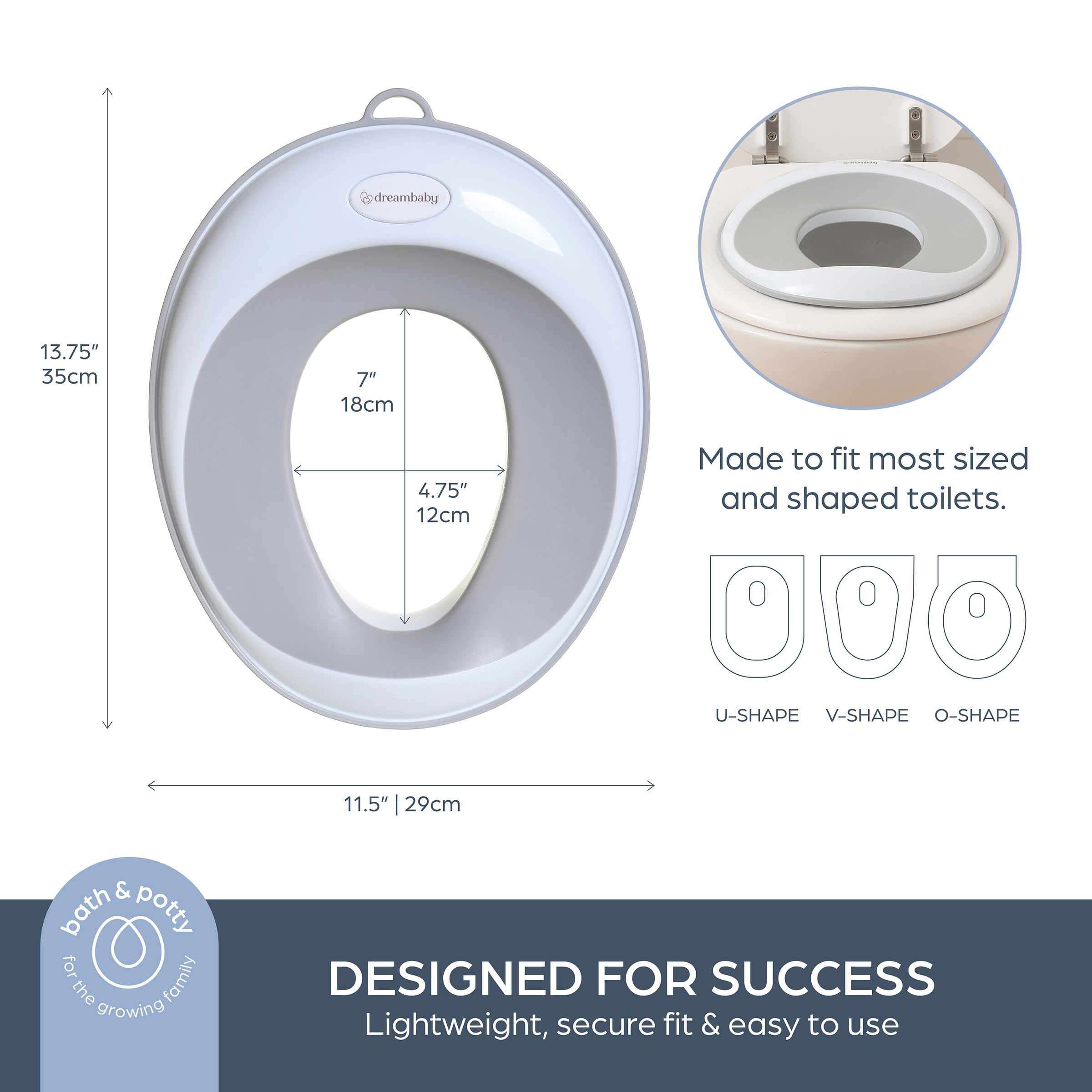 Dreambaby Cubreasiento de inodoro EZY- Para entrenamiento para ir al baño, antideslizante e ideal para viajar, gris, asiento de entrenamiento para ir al baño