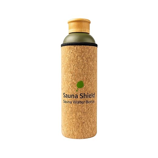 Sauna Water Bottle – 1 Liter | Cool-to-Touch Sauna Water Bottle | Double-Walled Stainless Steel with Cork & Neoprene Exterior | Bamboo Lid | Leakproof & BPA-Free