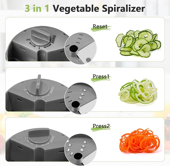 Cortador espiral 3 en 1 para vegetales gris miniatura 4