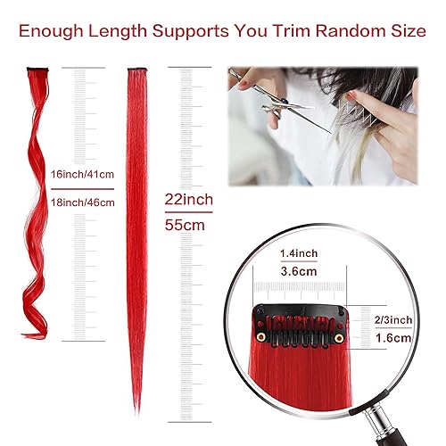 Miniatura 3 de SOYZMYX 16 extensiones de cabello rizado de colores con reflejos, extensiones de cabello ondulado multicolor con clip en rayas sintéticas de arco