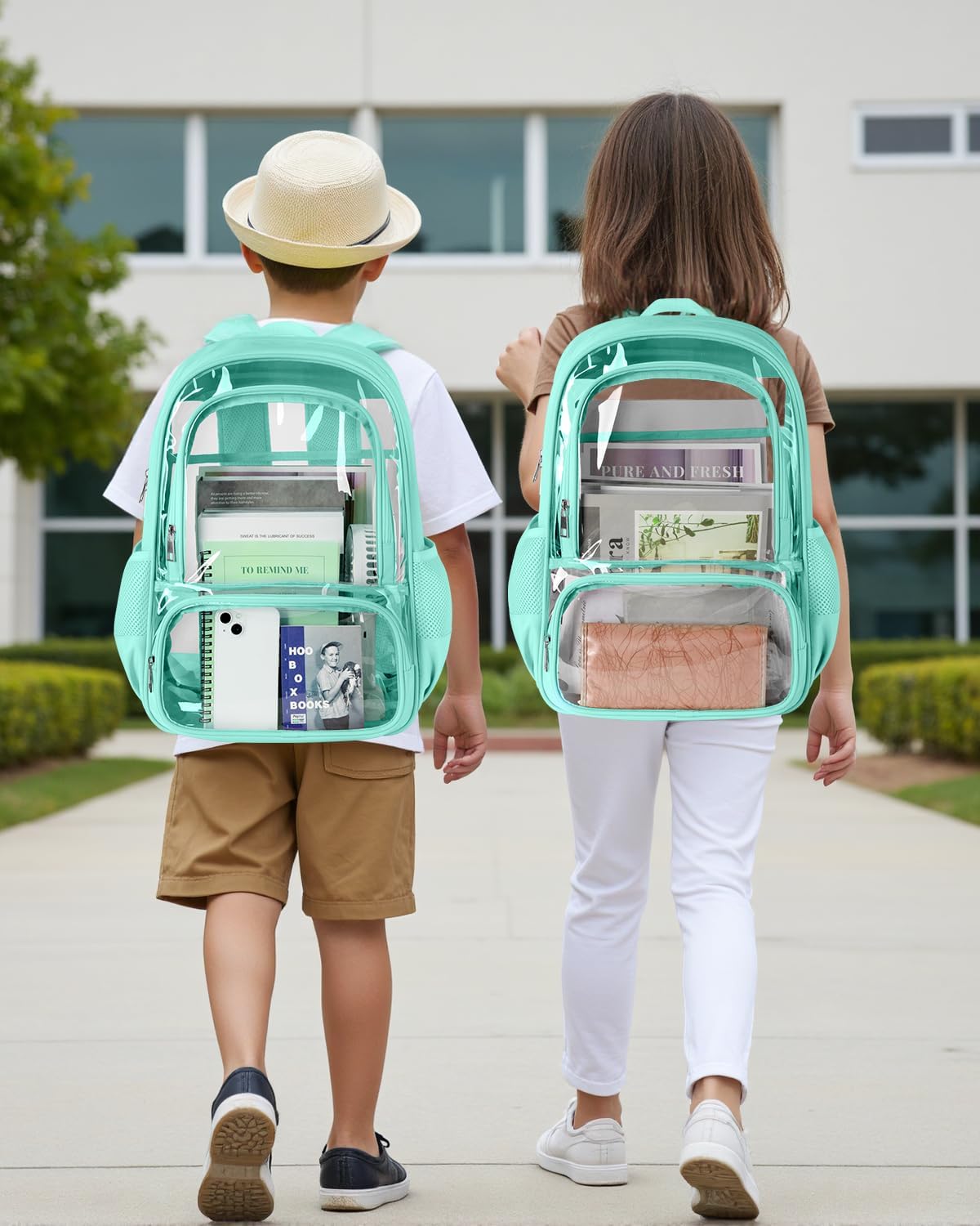 Clear Backpack, Fabric & PVC Transparent Backpack with Reinforced Strap for Women Men, Heavy Duty Transparent Bookbag, Large Capacity Clear bag, Travel, Security, Green - Image 4