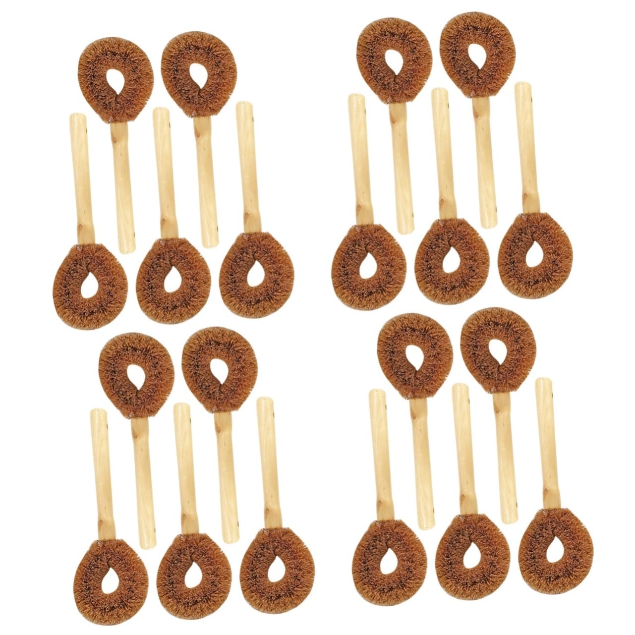 Lot de 20 brosses de Nettoyage à Long Manche pour Wok, de Nettoyage pour évier, brosses à récurer pour poêles, casseroles et Plats avec poignée en Bois