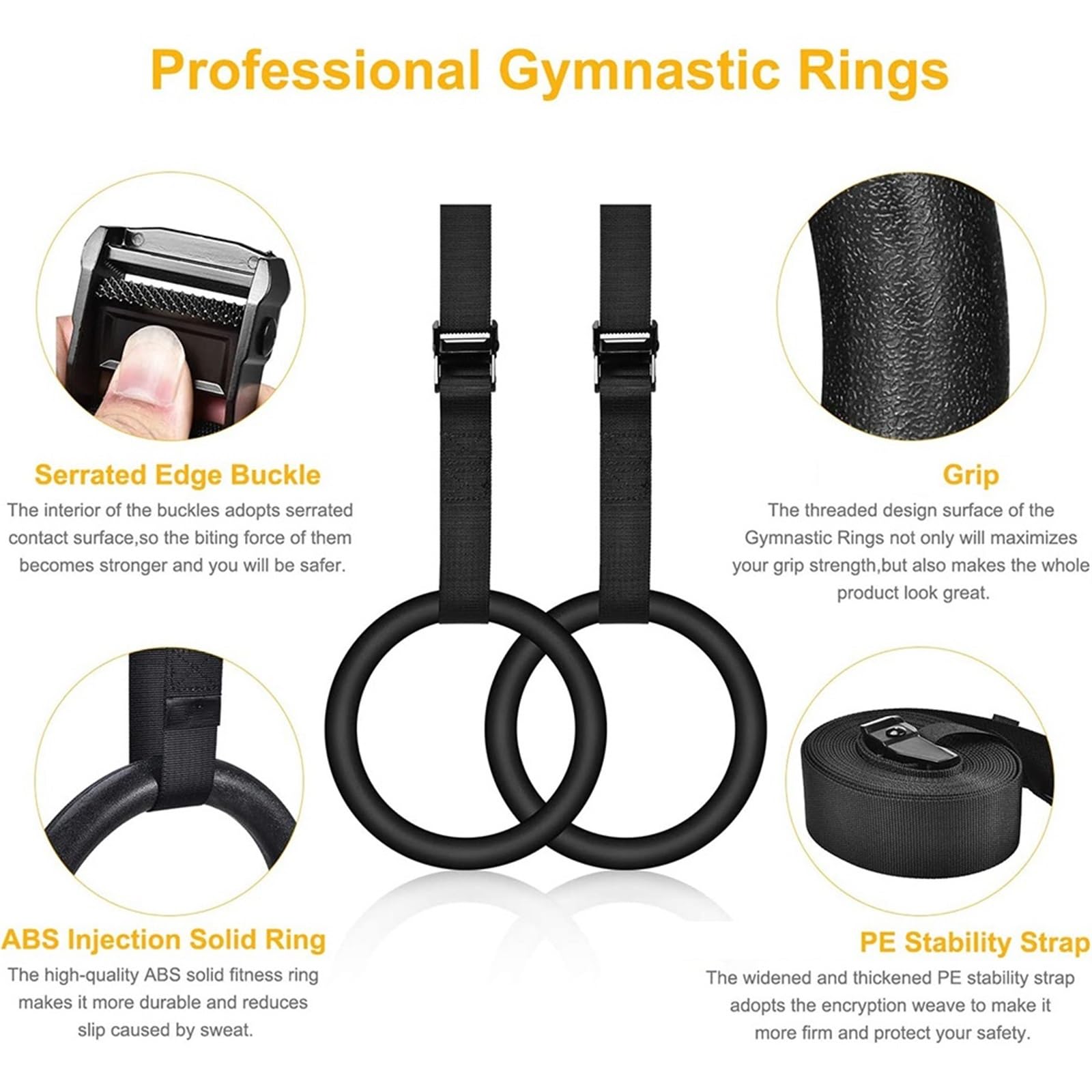 Anillas de Gimnasia Anillos de Gimnasia Ejercicio con Correas Ajustables Hebillas Acero Entrenamiento Fuerza Dominadas y Fondos