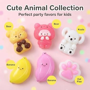Taba Squishy Fidget Toys 6Pcs, Soft Squeeze Sensory Stress Relief | For Kids & Adults, Kawaii Animal & Fruit, Party Favors, Birthday Gifts, Goodie Bag Fillers