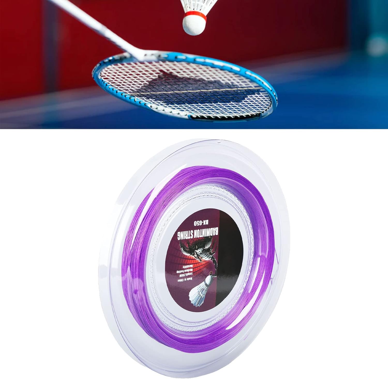 Keenso Badminton Racquet String, 0.72mm 656ft Badminton Racket String Badminton Training Nylon String Line BX 650 (Purple)