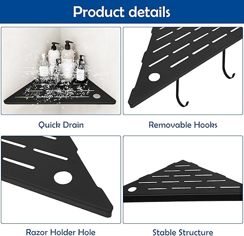 Miniatura 5 de Estantes de ducha esquineros de 10 pulgadas, estantes organizadores para pared de azulejos, 2 paquetes, diseño de ranura de acero inoxidable SUS304