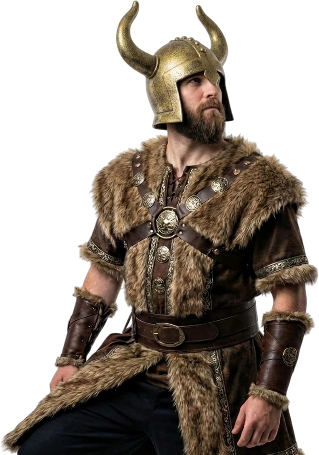 LOOYAR Adult Middle Ages Medieval Viking Age Horned Viking Helmet Berserker Soldier Warrior Costume Hat for Battle Play Halloween Cosplay Bronze