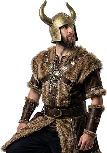 Miniatura 4 de LOOYAR Casco vikingo medieval para adultos, edad vikinga, con cuernos, soldado berserker, guerrero, disfraz de guerrero, para juego de batalla,